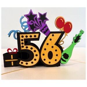 ALPHAK Happy 56th Birthday 3D Pop Up Card, Birthday 3D Greeting Card, 56th Birthday Gifts