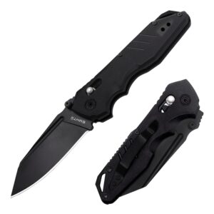 emhtiii pocket folding knife for men: 3.93" stainless steel all black blade, axis lock, g10 scales with clip, edc knives great for outdoor, camping, hiking, emh01n