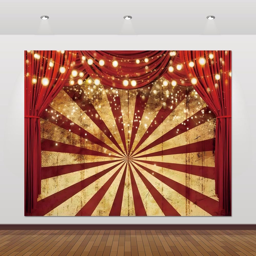 10x8ft Circus Backdrop Carnival Theme Party Red Curtain Background Baby Shower Birthday Party Potrait Banner Photo Booth Cake Table Decorations