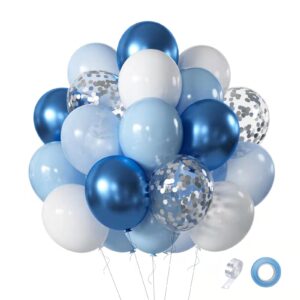 blue white balloons set, 60 pcs 12 inch metallic chrome blue balloons pearl blue balloons light blue balloons blue white balloons for baby shower, birthday, bridal shower, wedding party decoration