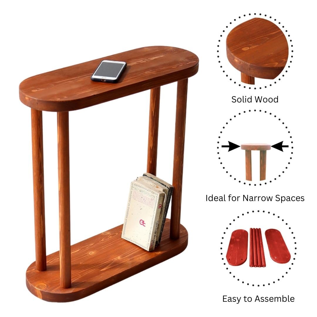 GENESIS WOODESIGN Oval Solid Wood Narrow Side Table, Slim End Table, Small Coffee Table (Chestnut, Large)