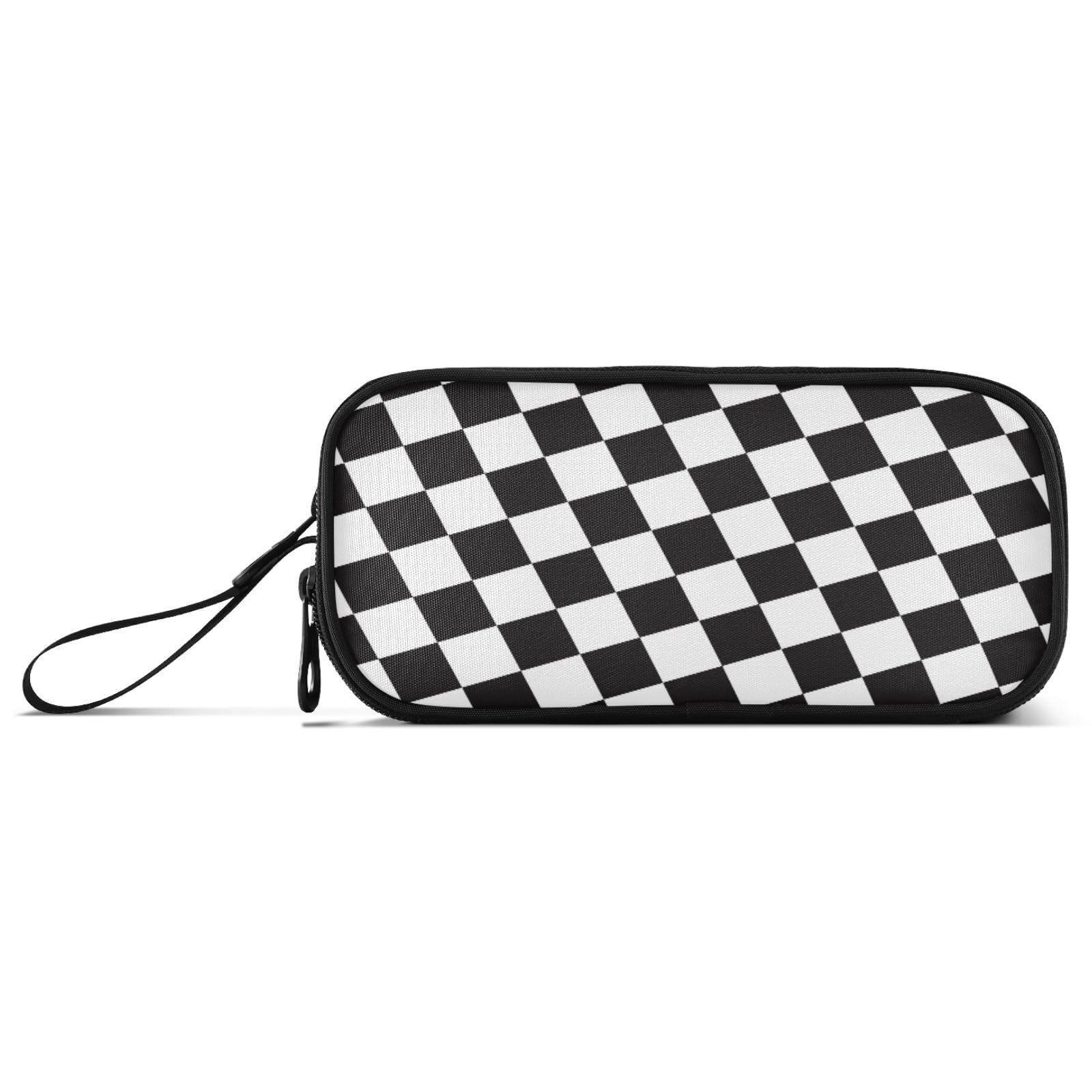 Wfrish Large Pencil Case,Black White Checkered Big Capacity Pencil Pouch 3 Compartments,Zipper Pencil Box, Back to School Supplies for Teen Girls Boy Student College Adults,Travel Essentials