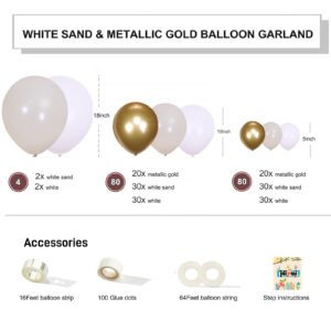 Sand White Gold Balloon Arch Garland Kit 168Pack Beige White Gold Balloons for Wedding Bridal Baby Shower Birthday Decorations Neutral Party Supplies