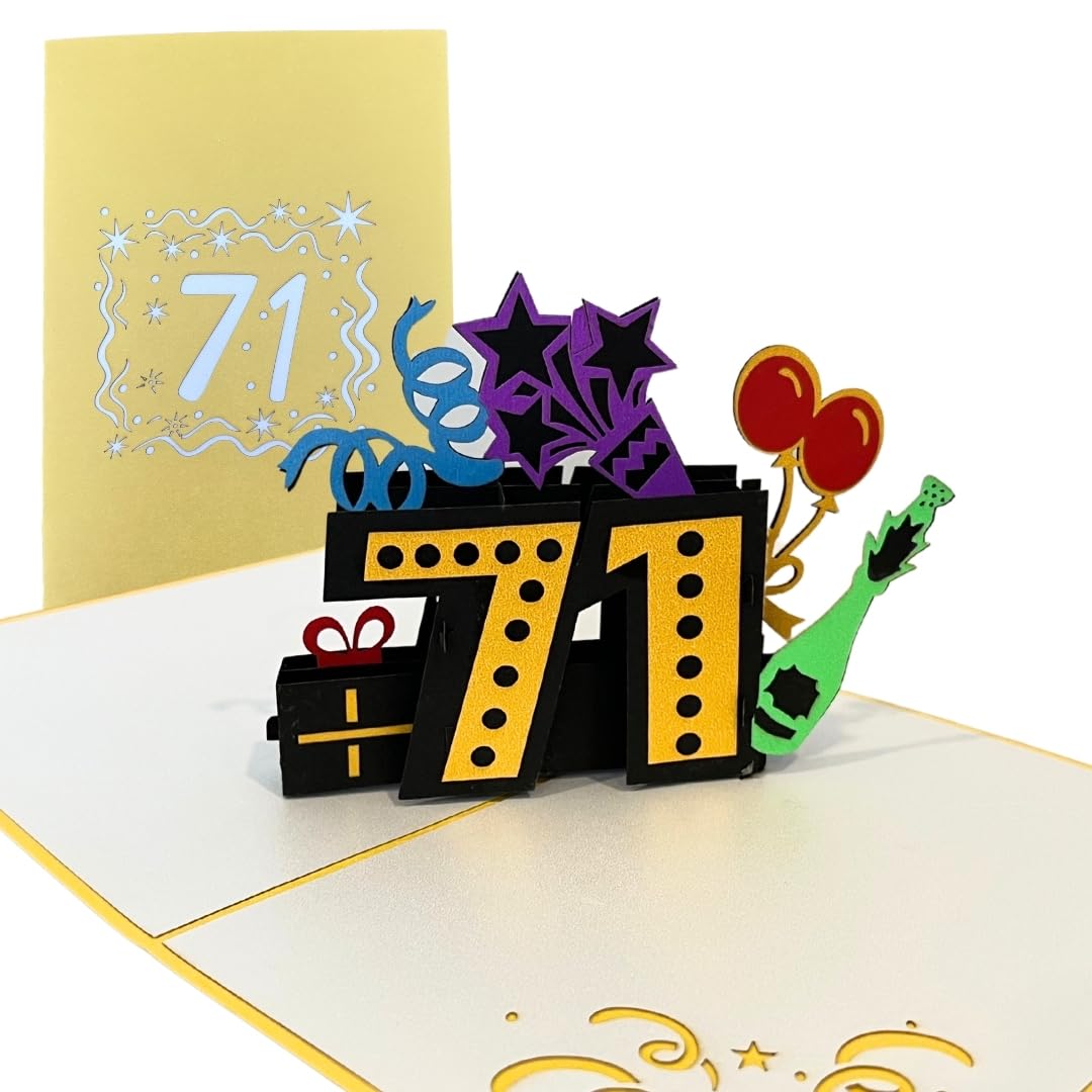 ALPHAK Happy 71st Birthday 3D Pop Up Card, Birthday 3D Greeting Card, 71st Birthday Gifts