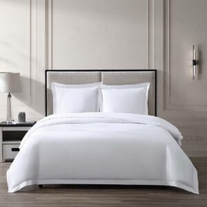 pure parima ultra sateen duvet cover set, 100% cea certified egyptian cotton, extra-long staple, cool, breathable, single needle stitch, sustainable, 1 duvet cover & 2 shams (white, queen)