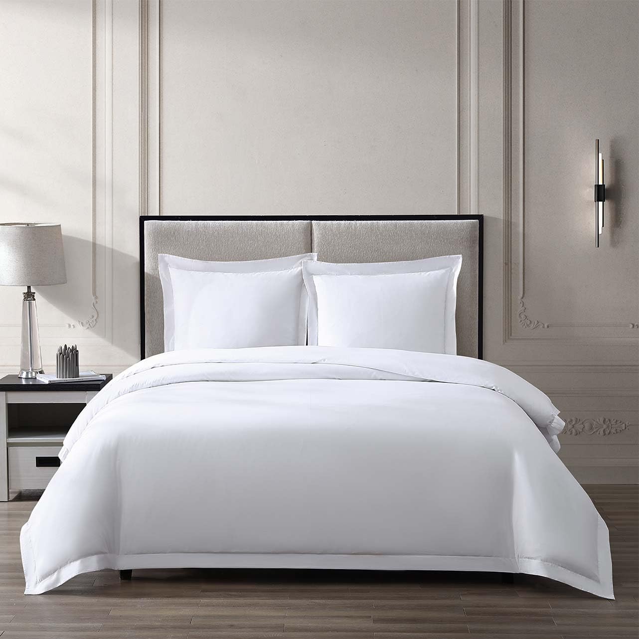 Pure Parima Ultra Sateen Duvet Cover Set, 100% CEA Certified Egyptian Cotton, Extra-Long Staple, Cool, Breathable, Single Needle Stitch, Sustainable, 1 Duvet Cover & 2 Shams (White, Queen)