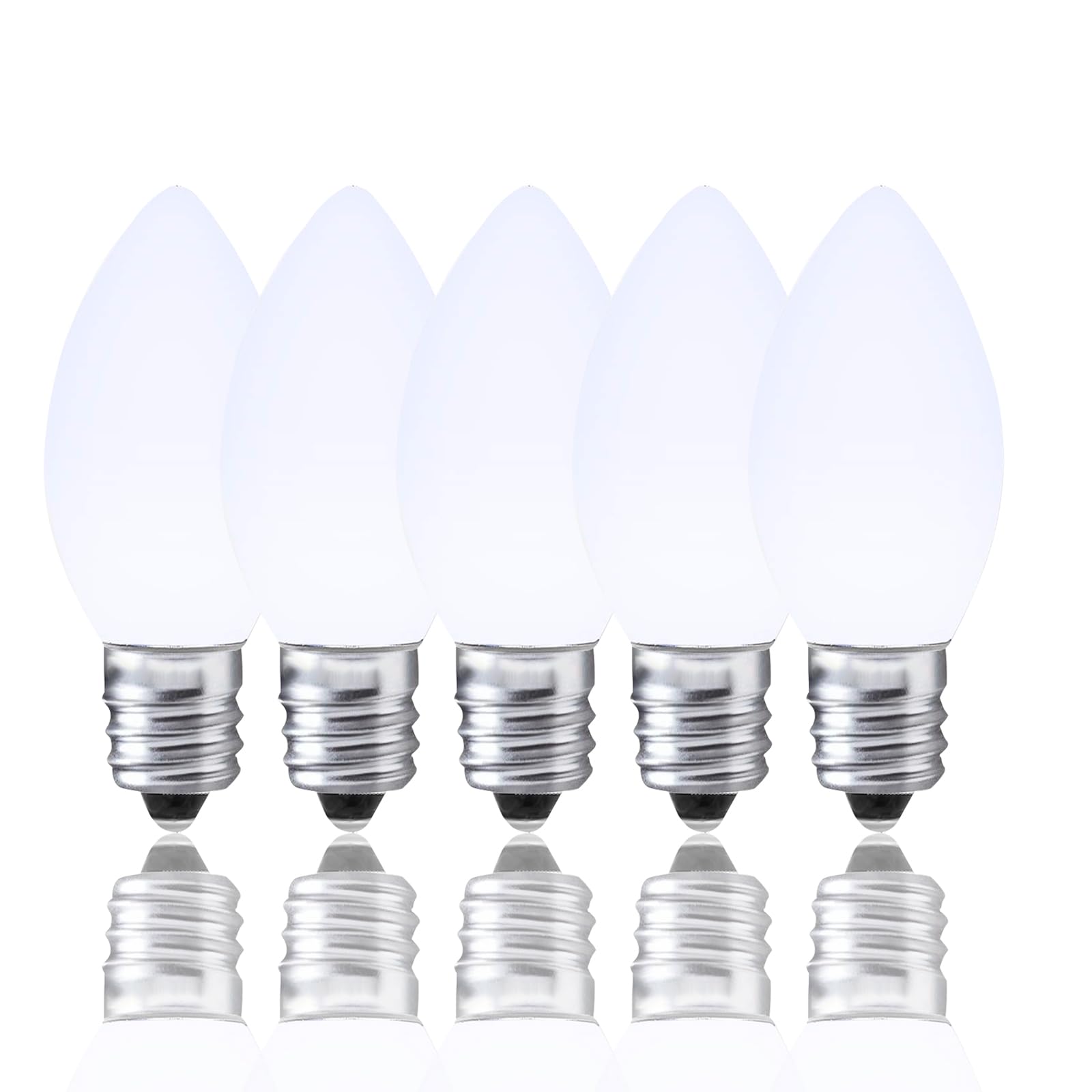 25 Pack C7 Cool White LED Replaceable Bulbs – Dimmable White LED Christmas Lights Bulbs Decoration, 0.72W Indoor Outdoor Christmas Waterproof Bulbs, White Night Light, E12 Candelabra Base, IP:65