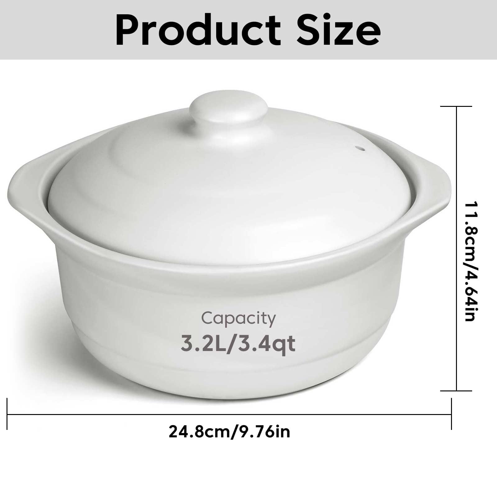 Clay Cooking Pots 3.4 Quart, Casserole Clay Pot with Lid Heat-resistant Ceramic Bowls Lid Ceramic Stockpot for Cooking Soup Rice Meat