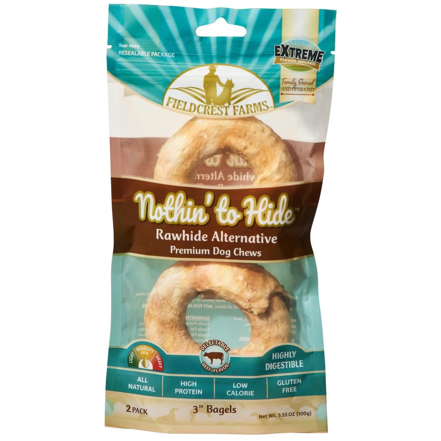 Fieldcrest Farms Nothing to Hide Natural Rawhide Alternative Beef Bagels for Dogs - 3 Pack (6 Total Bagels) Premium Easily Digestible Chews Great for Dental Health Magnet