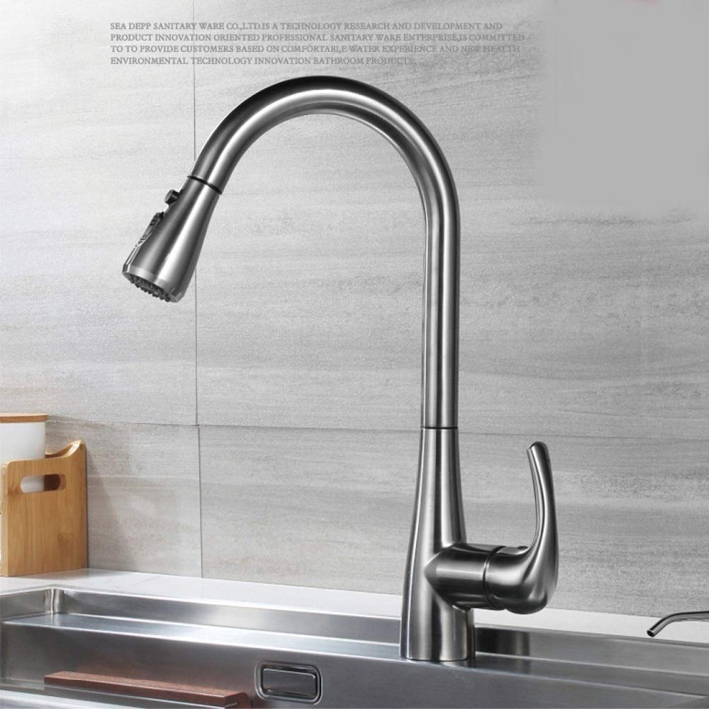 Showerhead Pull Down Water Faucet Kitchen Hot Cold Water Mixer 304 Stainless Steel 360 Swivel Tap Can Pull Out Bath Fixtures (Size : HI03A009) (HI03A010)