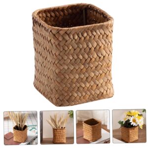 OSALADI Makeup Seagrass Weaving Remote Desk Organizer Pencil Small Vase Flower Wicker Utensil Control Kitchen Plant Office Brush Straw Pen Basket Rattan Trash Can Holder Desktop