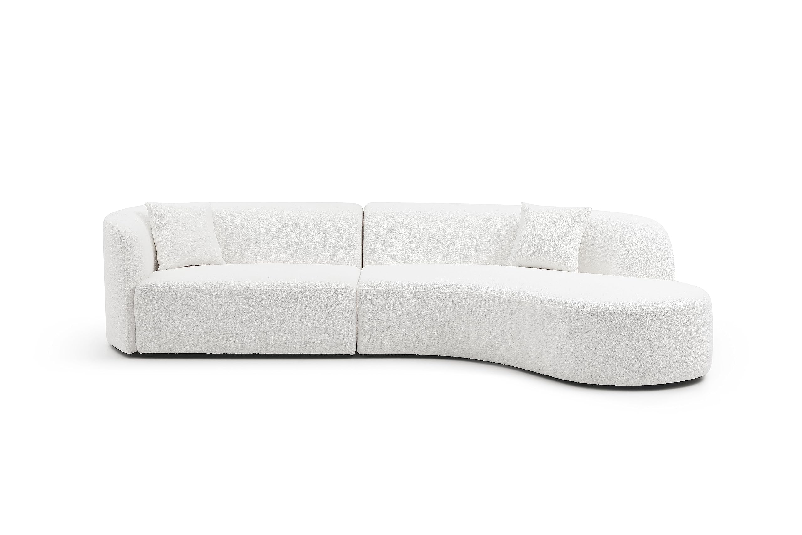 LyuHome 126" Curved Sofa Couch, Modern Boucle Couch, Comfy Cloud Couch, Luxury 4 Seat Cushion Couch with Pillows for Living Room/Apartment Right-Facing, White