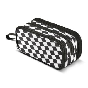 wfrish large pencil case,black white checkered big capacity pencil pouch 3 compartments,zipper pencil box, back to school supplies for teen girls boy student college adults,travel essentials