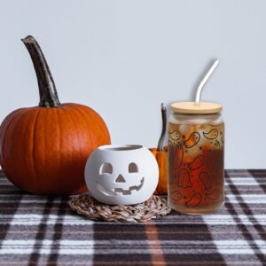 WODOHOLO Halloween Ghosts Iced Coffee Can Glass Gifts Halloween Drinking Glass Cup with Lid and Straw, 16oz Halloween Tumbler Beer Can Glass, Halloween Gifts, Halloween Decorations