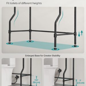 SONGMICS 4 Tier Over The Toilet Storage, Metal Storage Rack, Adjustable Shelves, 4 Hooks, Roll Holder, Space-Saving Bathroom Storage Shelf Organizer, 11.8 x 24.8 x 69.3 Inches, Black UBTS013B01