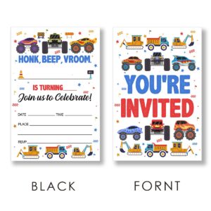 EUDOSI Transportation Birthday Party Invitations Supplies Fill-In Set of 20 with Envelopes Truck and Cars Birthday Invites Cards, Double Sided