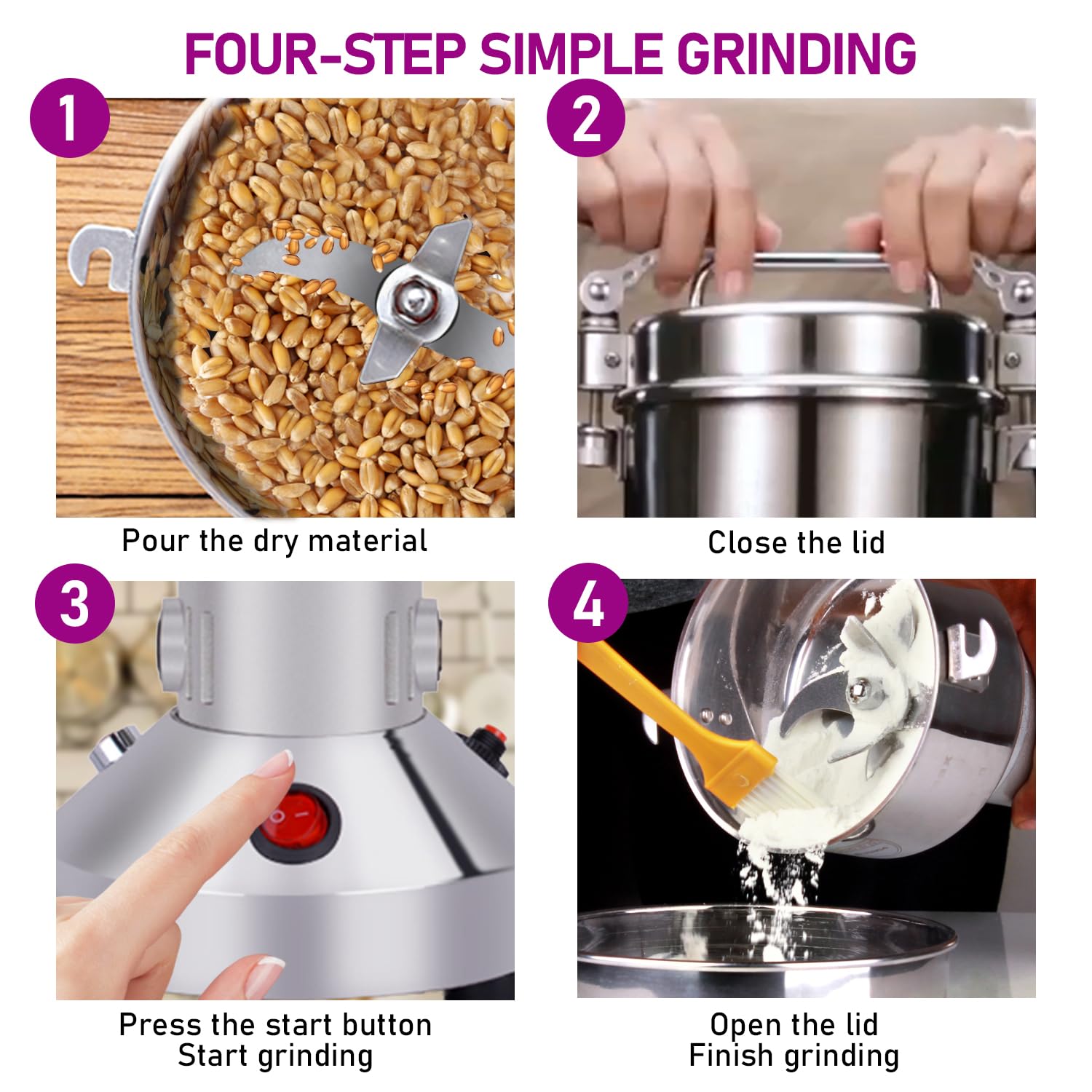 150g Grain Mill Grinder, 304 Stainless Steel Grain Mill, 1500W High-speed Commercial Spice Grinder, Superfine Grain Grinder, Flour Mill Grinder for Home, Grinder for Kitchen, Spice Grinder Electric