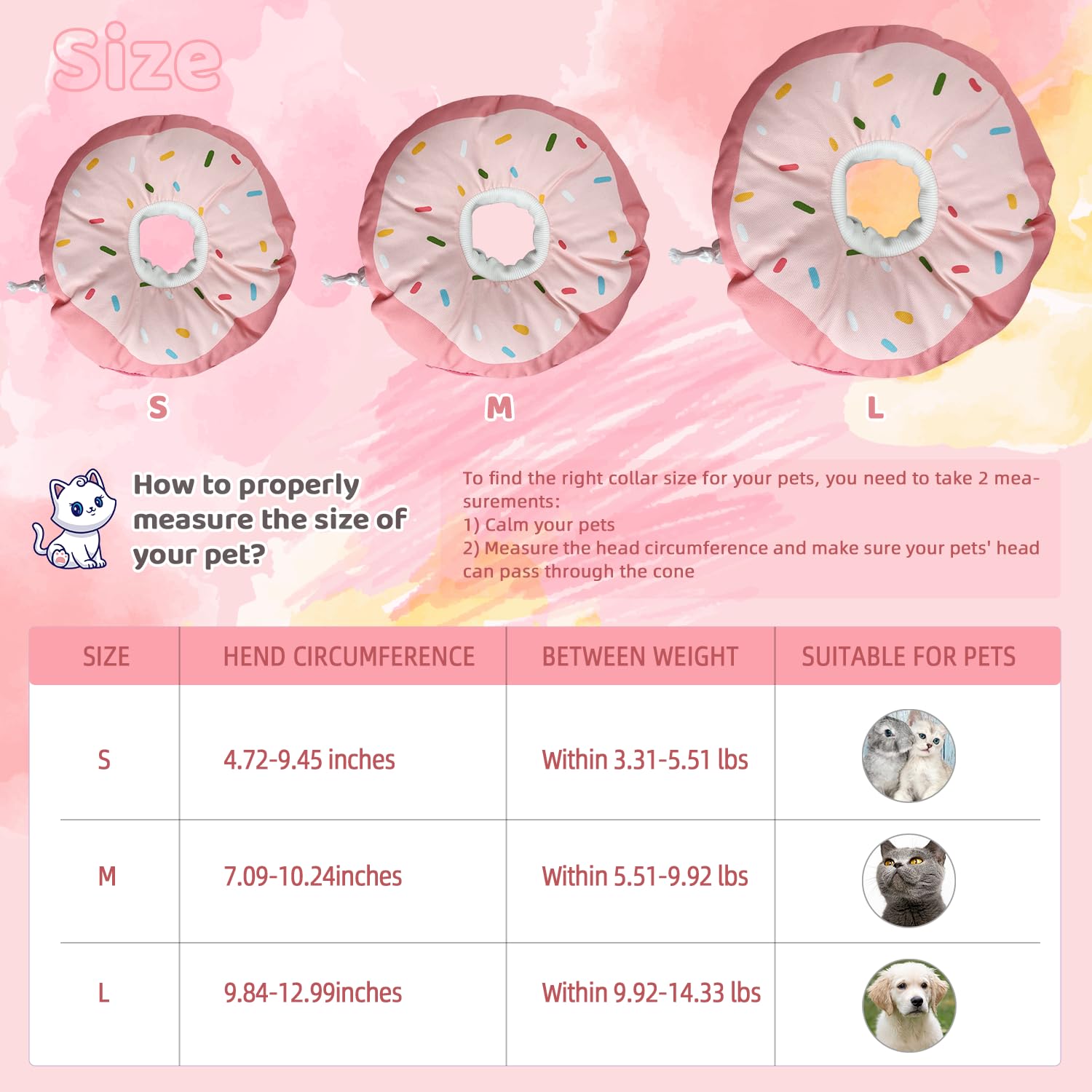 KUDES Cat and Small Dog Cone Waterproof, [Unique Design] Cute Donut Cat E Collar with Removable Washable Cover, Adjustable Neck Cone After Surgery Recovery Collar Pillow for Small Pets to Stop Licking