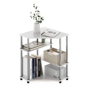 Furinno Turn-N-Tube Space Saving Corner Desk with Shelves, White Oak/Stainless Steel