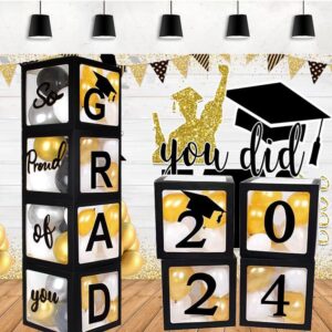 2024 Graduation Party Decoration Black Balloon Boxes with Letters 2024 Grad & So Proud of You and 20 pcs Ballons…