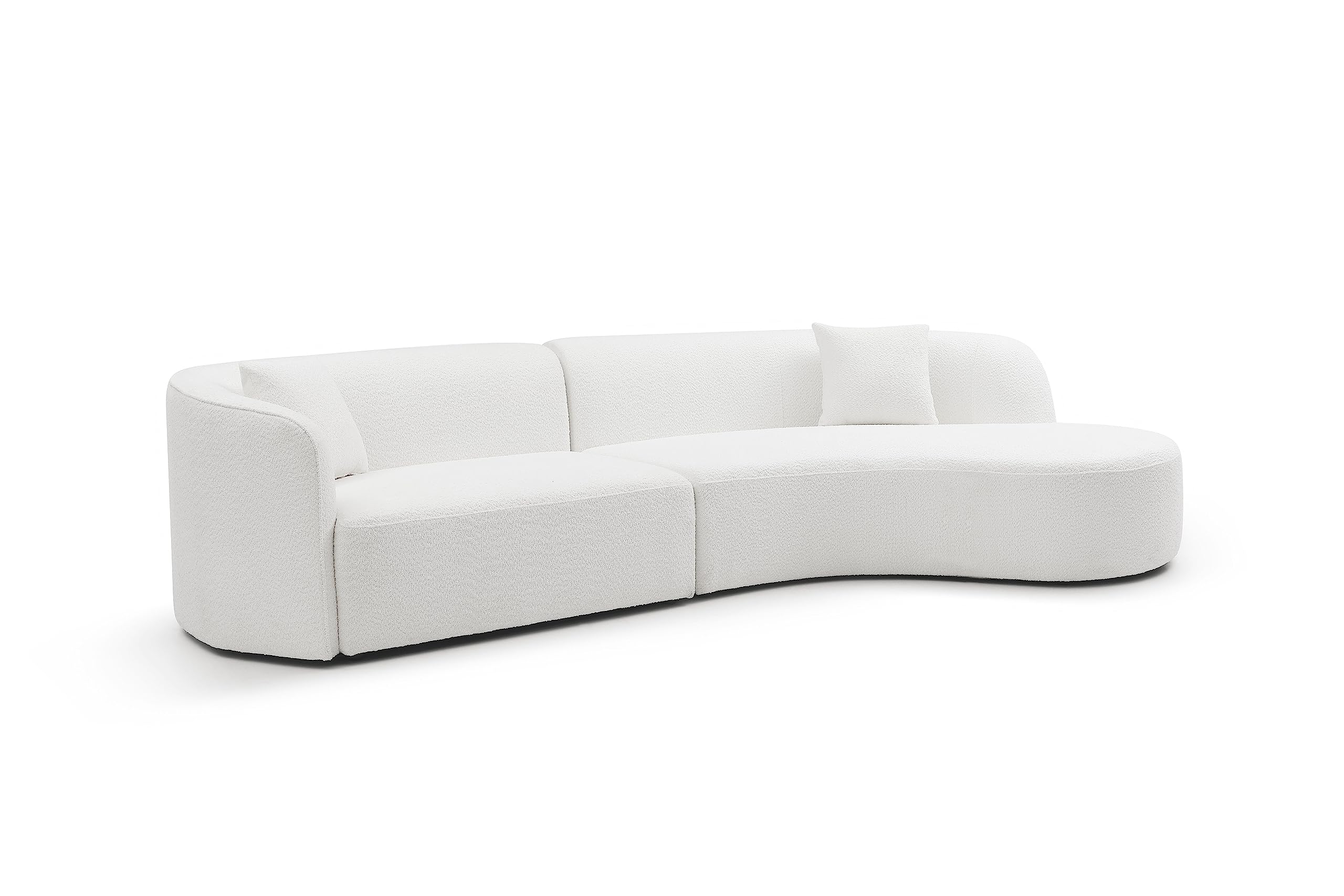 LyuHome 126" Curved Sofa Couch, Modern Boucle Couch, Comfy Cloud Couch, Luxury 4 Seat Cushion Couch with Pillows for Living Room/Apartment Right-Facing, White