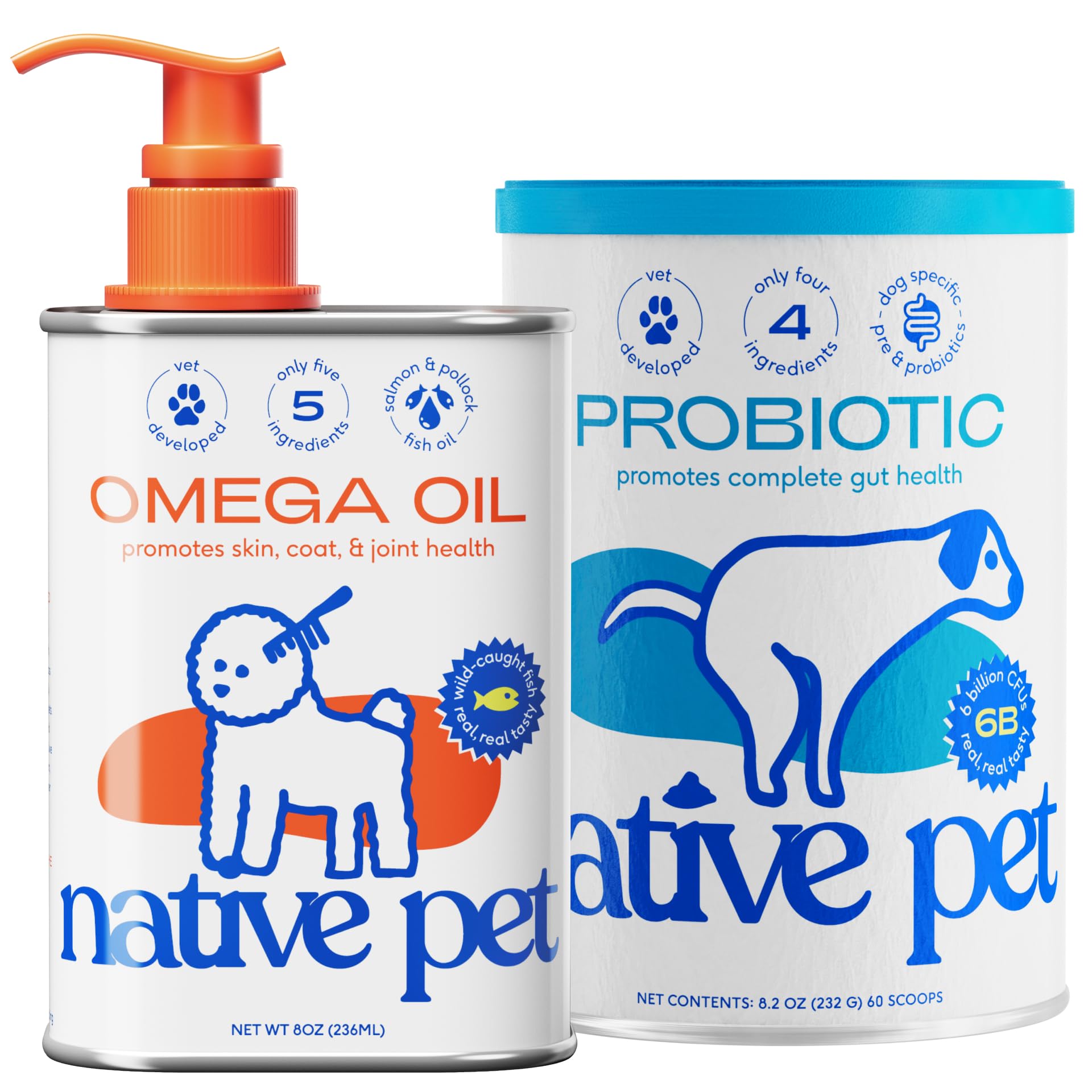 Native Pet Omega Oil for Dogs (8 oz.) & Probiotic for Dogs (4.1 oz.)