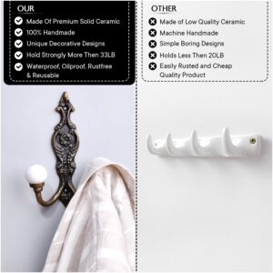 Indian Shelf Double Peg Hook- White Coat Hooks- Wall Mount Ceramic Wall Hooks- Hooks for Hanging Coats- Decorative Wall Hooks- Heavy Duty Wall Hook- Unique Hook- Decorative Hooks for Hanging Clothes