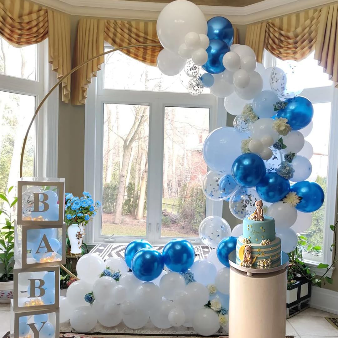 Blue White Balloons Set, 60 Pcs 12 Inch Metallic Chrome Blue Balloons Pearl Blue Balloons Light Blue Balloons Blue White Balloons for Baby Shower, Birthday, Bridal Shower, Wedding Party Decoration