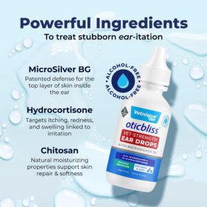 Vetnique Oticbliss Cat & Dog Ear Infection Treatment Drops - with 1% Hydrocortisone & MicroSilver BG for Dog Yeast Ear Infections - Vet Recommended Cat & Dog Ear Cleaner for Itchy Ear Relief