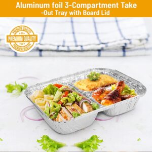 The Baker Celebrations Pack of 30 Aluminum Foil 3-compartment Disposable Trays with Lids