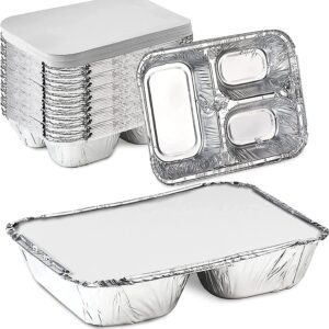 The Baker Celebrations Pack of 30 Aluminum Foil 3-compartment Disposable Trays with Lids