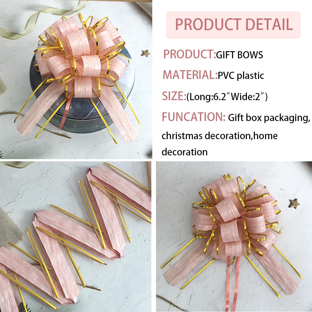 6 pcs Pull Bow Wrapping Pink Bows for Gift Wrapping Pull Bows for Wedding Baskets,Pull Bows for Gift Wrapping,6 Inches Diameter Gift Bows,Gift Baskets,Birthday Party,Valentine's Day (Pink)