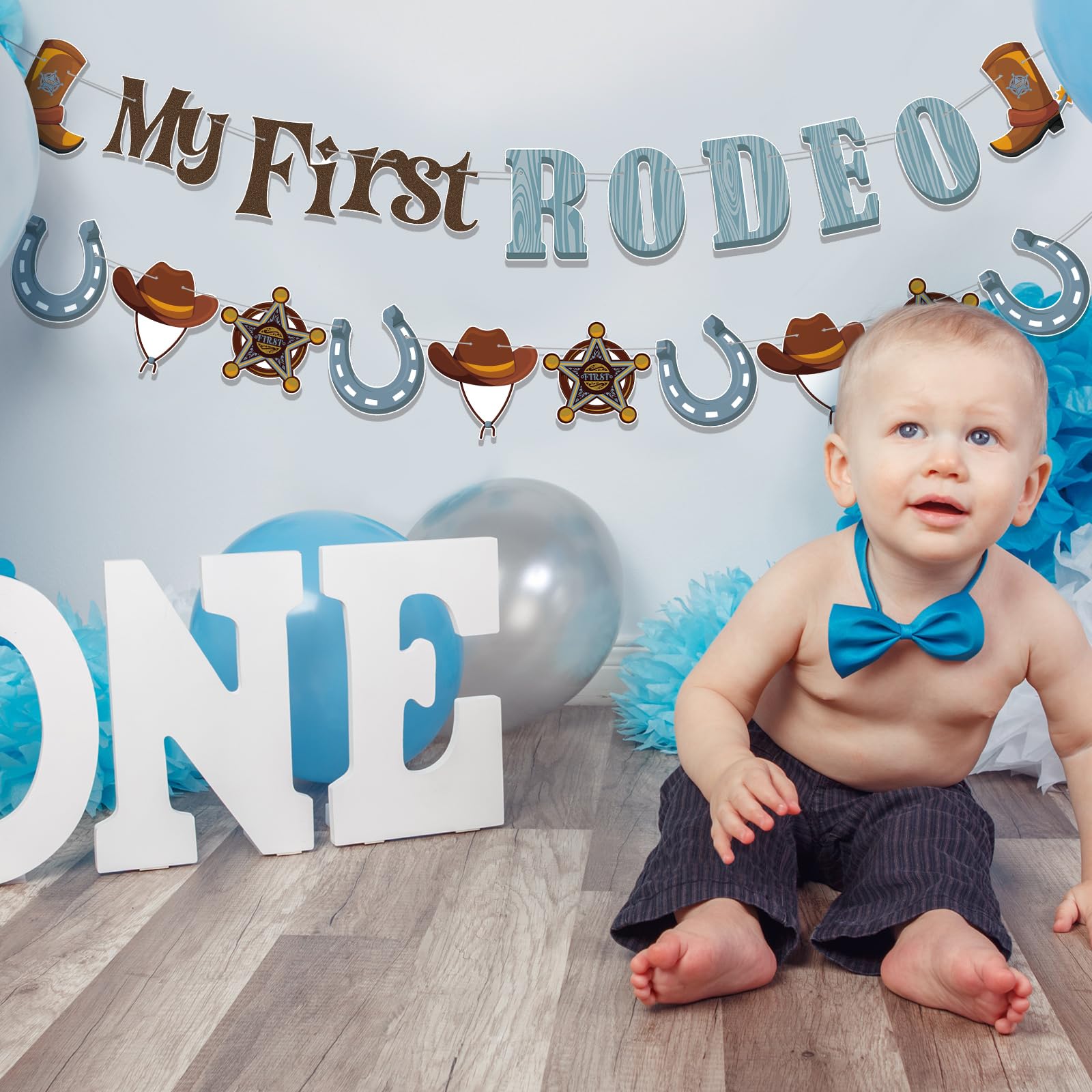 Peryiter My First Rodeo Decorations Boy Cowboy 1st Birthday Party Decorations 5 Pieces My First Rodeo Banner Cowboy Baby Shower Decorations for Boy Rodeo Birthday Party Supplies