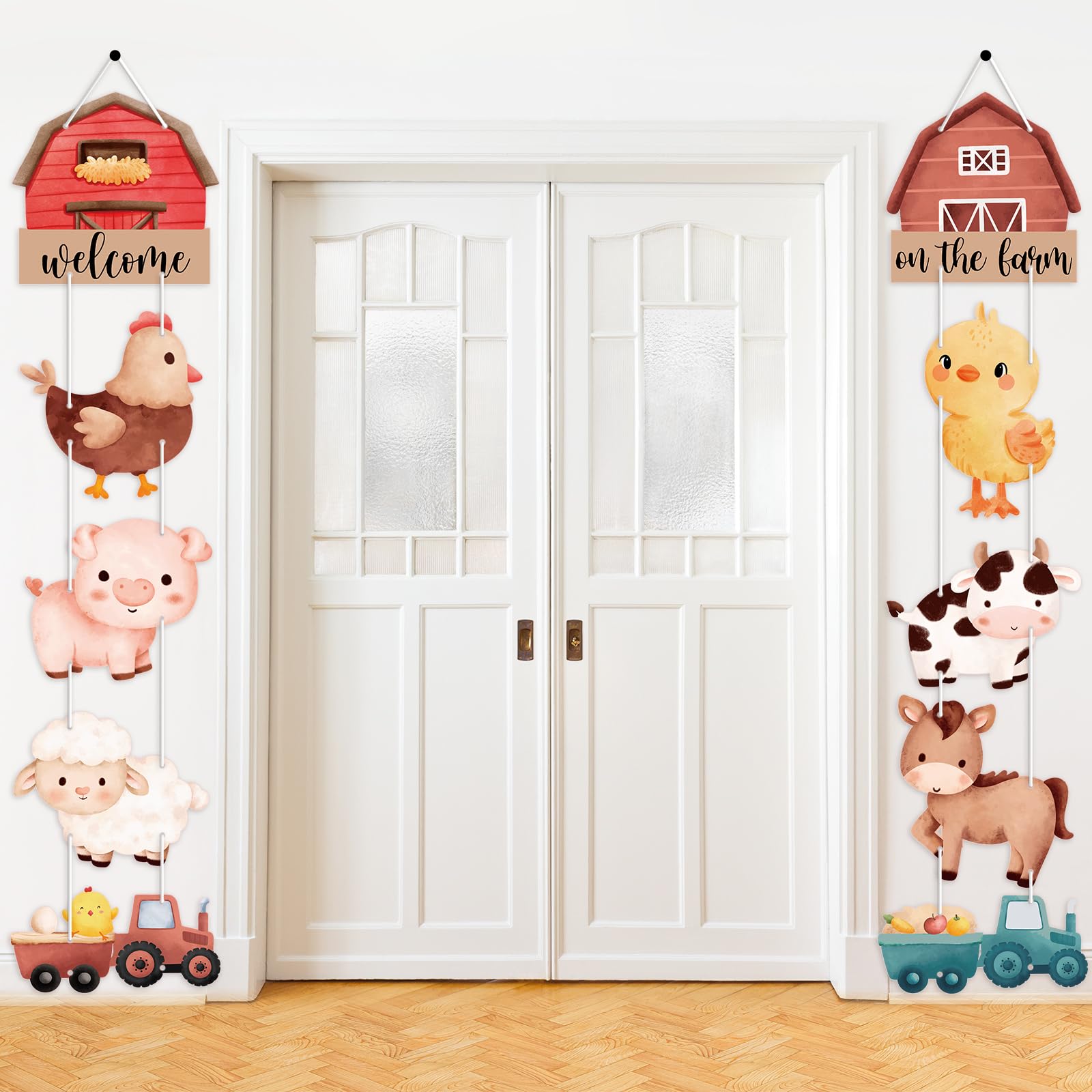 AnyDesign Farm Animal Themed Party Decoration 10Pcs Farm Animal Cutouts Banner Cute Cartoon Welcome Hanging Door Sign for Baby Shower Family Reunion Theme Party Supplies