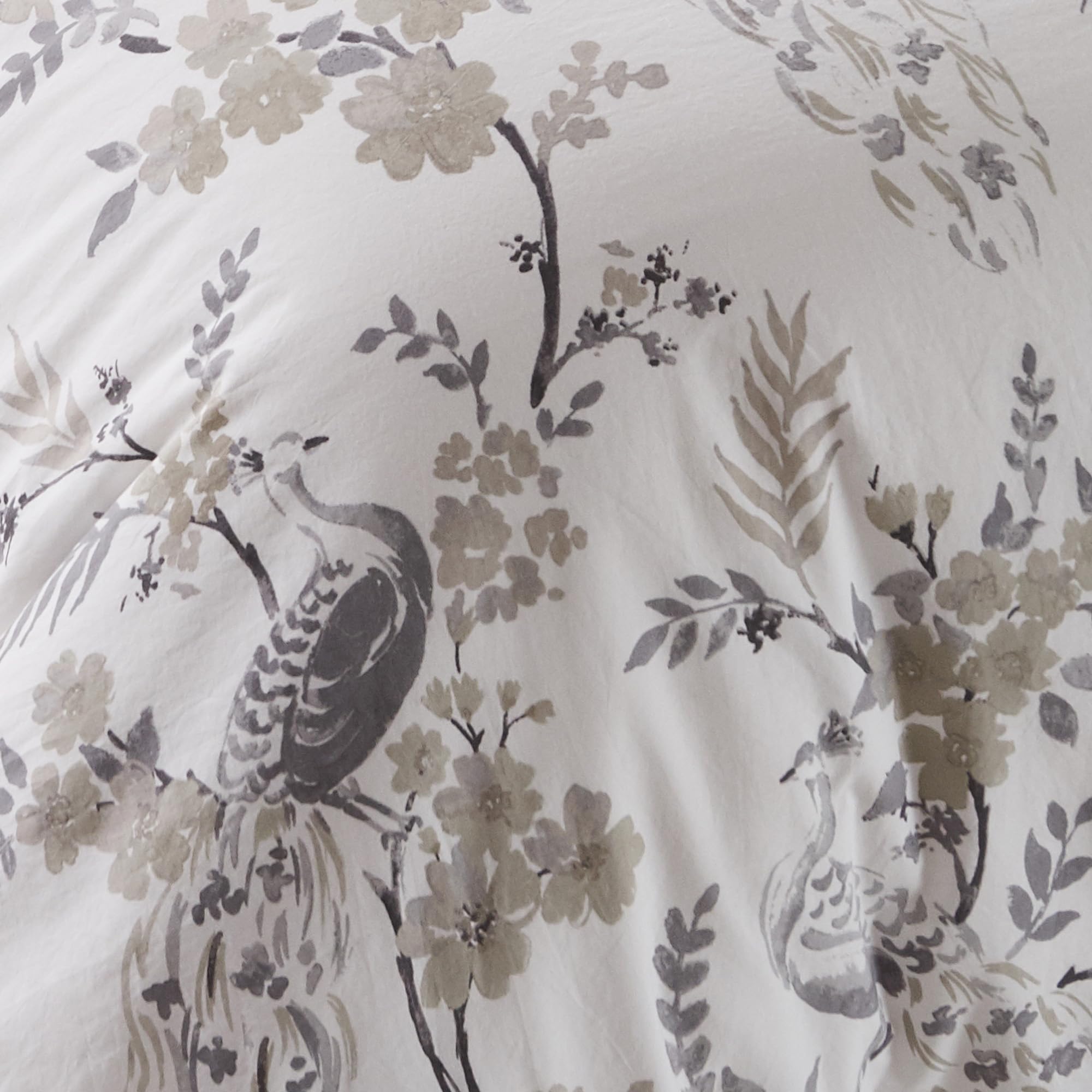 Levtex Home - Pisa Duvet Cover Set Full/Queen + Two Standard Pillow Cases Floral Contemporary Peacock Grey and Taupe (90 x 94in.) Case (26 20in.) Cotton