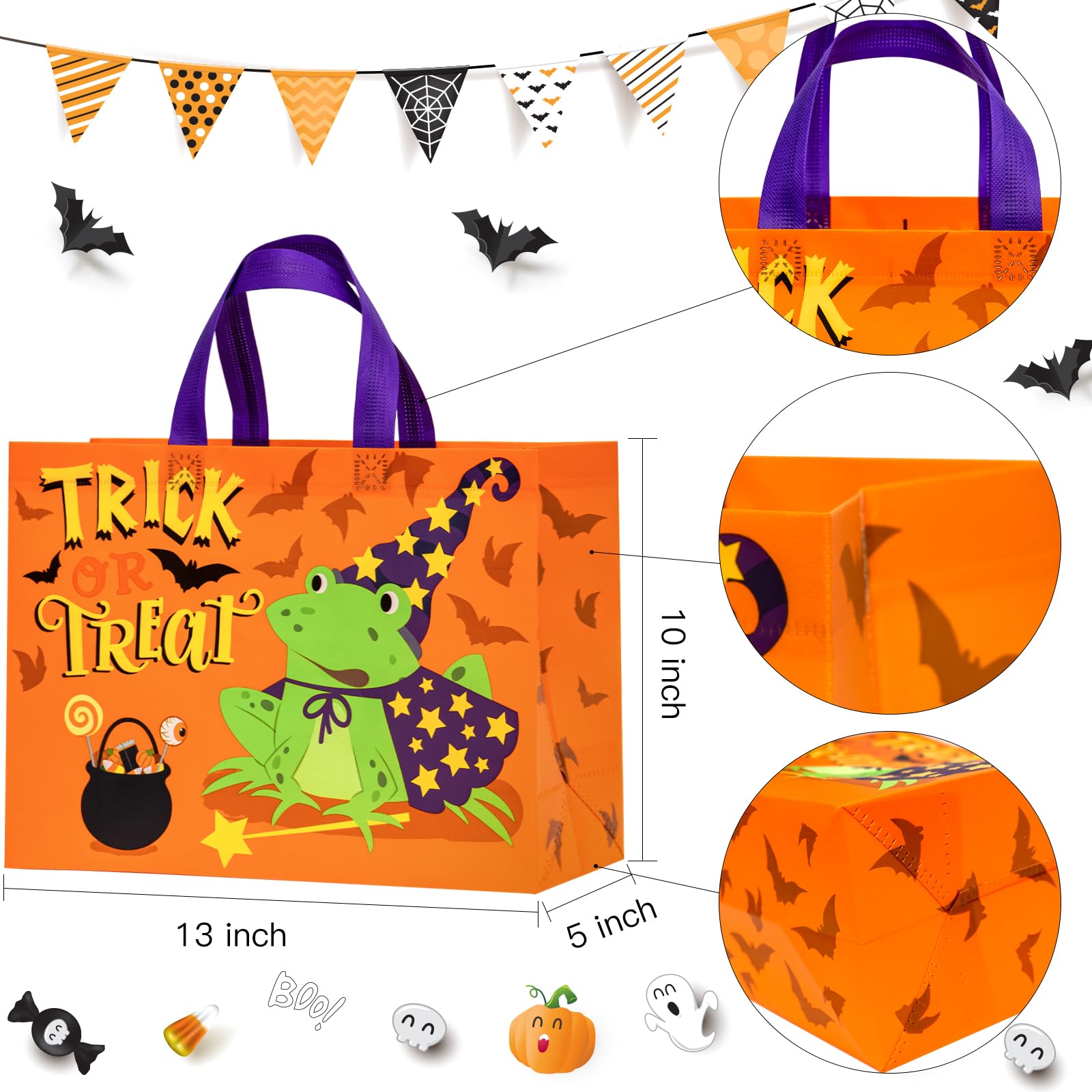 Loveinside Halloween Medium Recycled Gifts Bags with Handles, Reusable Halloween Party Gift Bag, Shopping Bag - 13" x 5" x 10", 1 Pcs, Frog Design