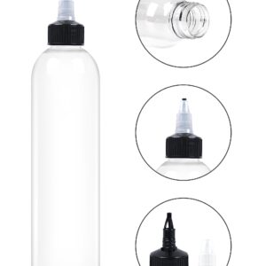 EOSAU 12Pcs 8oz Squeeze Bottles with Black Twist Top Cap, 250ml Clear Dispensing Bottles, Empty Refillable Bottle for Hair Oil Inks, Crafts, Liquids