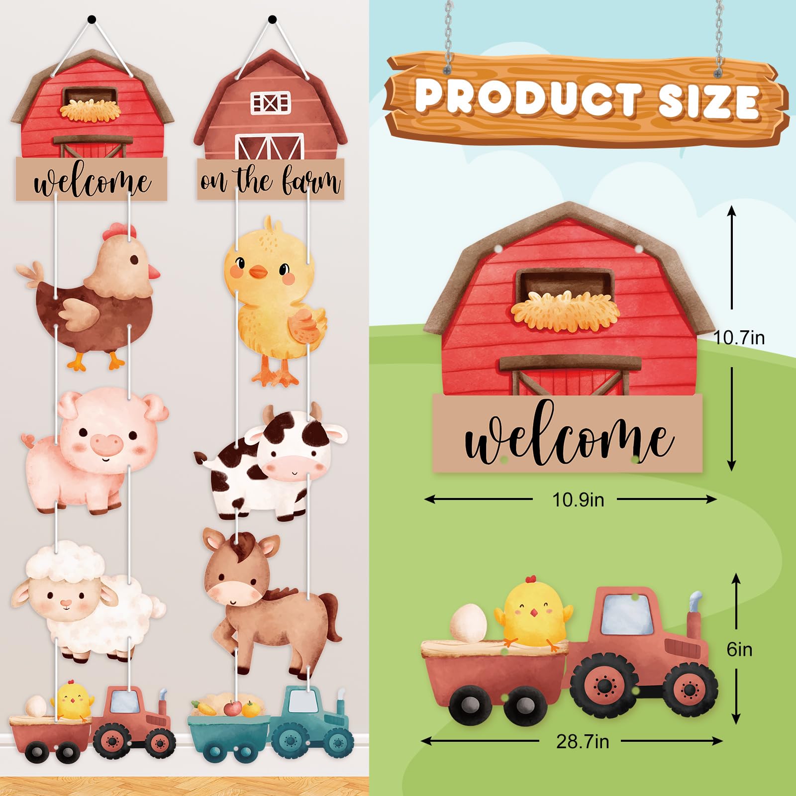 AnyDesign Farm Animal Themed Party Decoration 10Pcs Farm Animal Cutouts Banner Cute Cartoon Welcome Hanging Door Sign for Baby Shower Family Reunion Theme Party Supplies