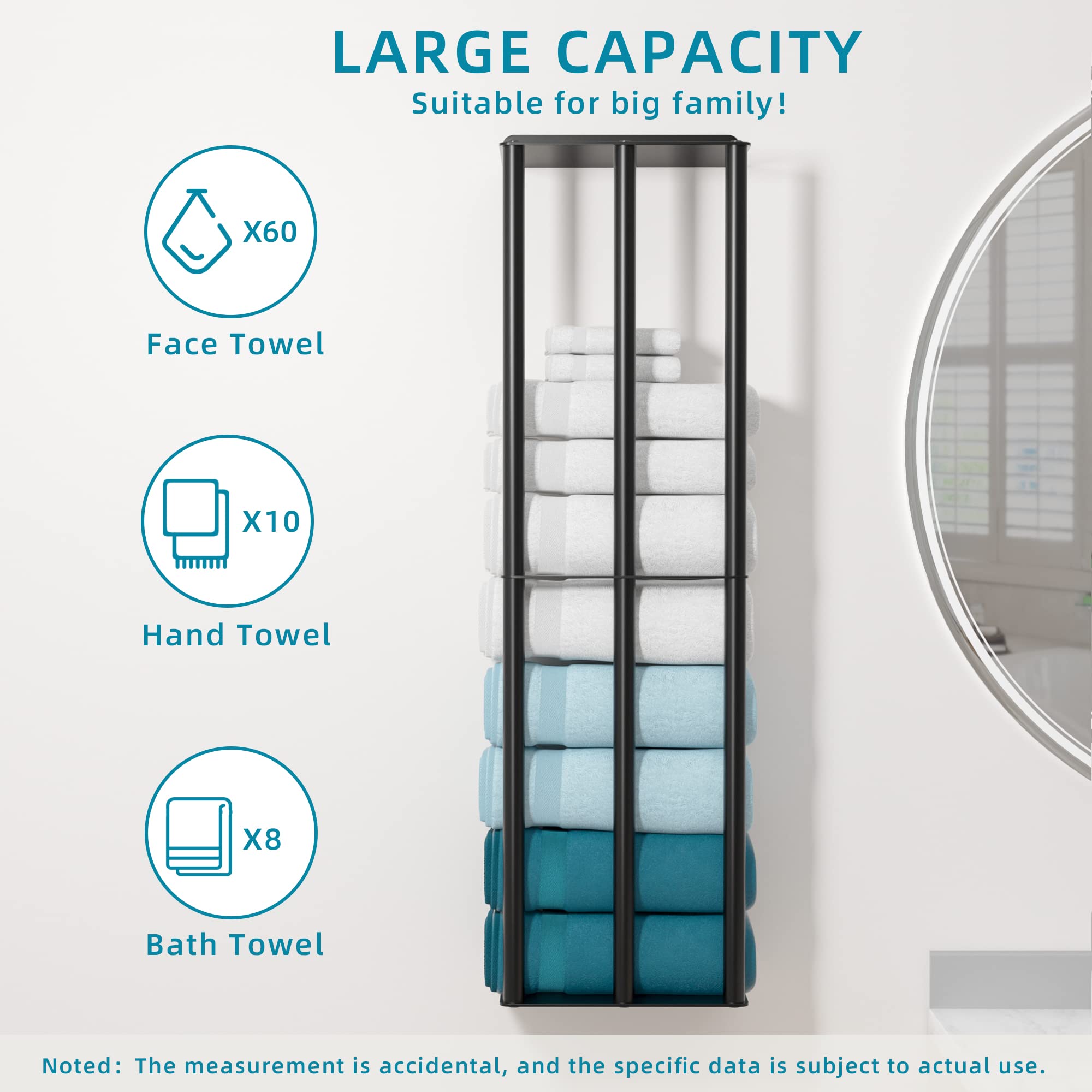 Susswiff Towel Racks for Bathroom, Towel Storage Wall Mounted, Rolled or Folded Towel Holder with 3 Bars, Sturdy and Large Capacity, Matte Black, Suitable for Bathe Towels and Hand Towels (matt black)