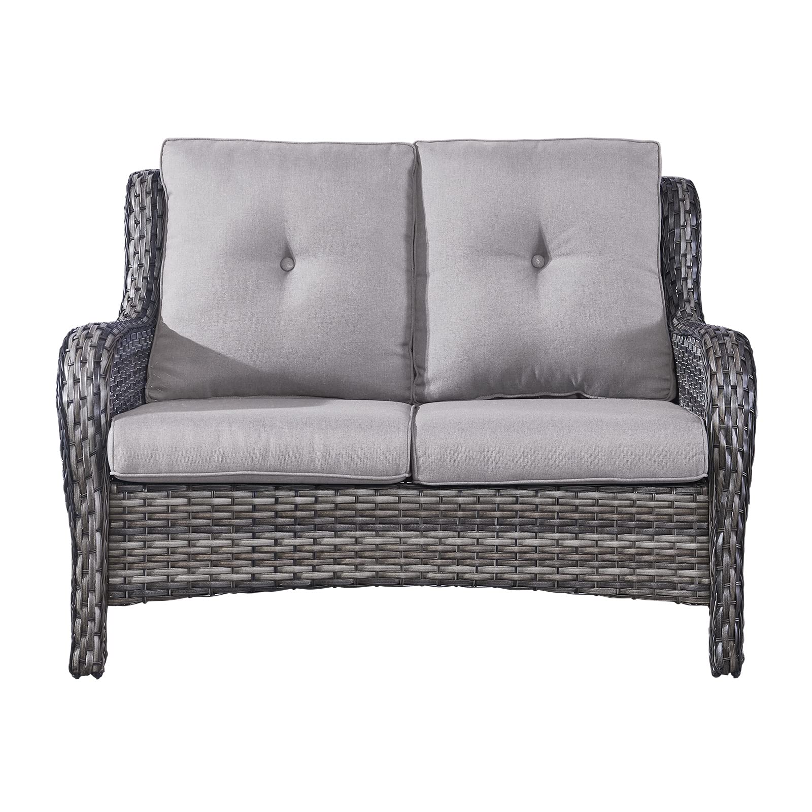 Patio Loveseat Wicker Outdoor Couch - 2-Seater Rattan Patio Sofa with Deep Seating and Comfortable Cushions for Outside Porch Deck Poolside Balcony(Mixed Grey Wicker/Grey Cushion)