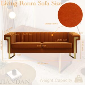 yunqishi JINGDIAN Mid-Century Modern Orange Velvet Sofa with Gold Metal Legs, 83.86" Luxury Chesterfield Comfy Orange Couches for Living Room (Velvet, Orange)