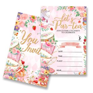 tea party birthday invitations supplies fill-in set of 20 with envelopes pastel tea birthday bash invites cards, double sided