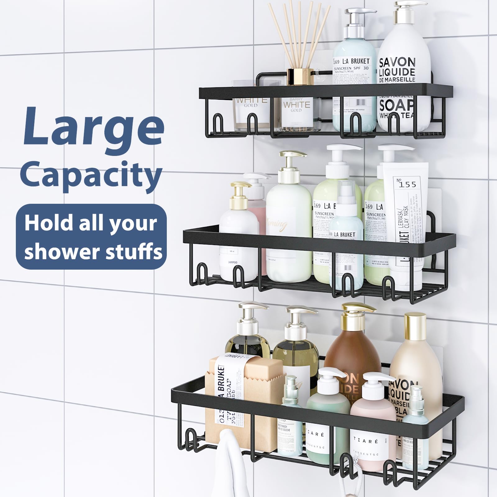 Liuoud Shower Caddy, 5 Pack Shower Organizer Rack for Inside Shower, self adhesived Shower Shelf Large Capacity Rustproof Stainless Steel Bathroom wall storage shower basket