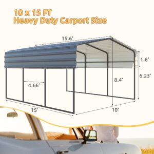 HOMMOW 10'x15' Heavy Duty Carport, Multi-Purpose Shade with Galvanized Steel Roof, Upgraded Extra Large Metal Garage for Car, Boats and Tractors, Car Shelter and Shade