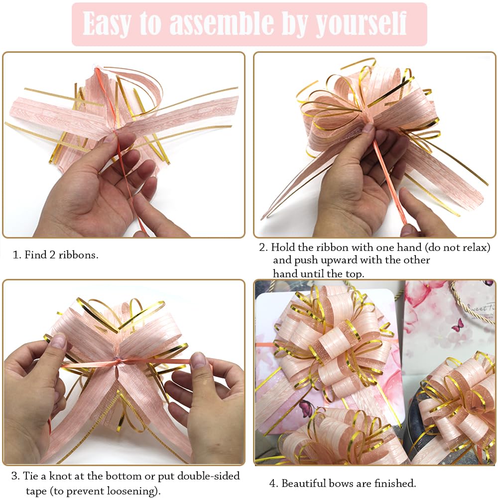 6 pcs Pull Bow Wrapping Pink Bows for Gift Wrapping Pull Bows for Wedding Baskets,Pull Bows for Gift Wrapping,6 Inches Diameter Gift Bows,Gift Baskets,Birthday Party,Valentine's Day (Pink)