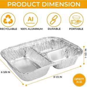 The Baker Celebrations Pack of 30 Aluminum Foil 3-compartment Disposable Trays with Lids