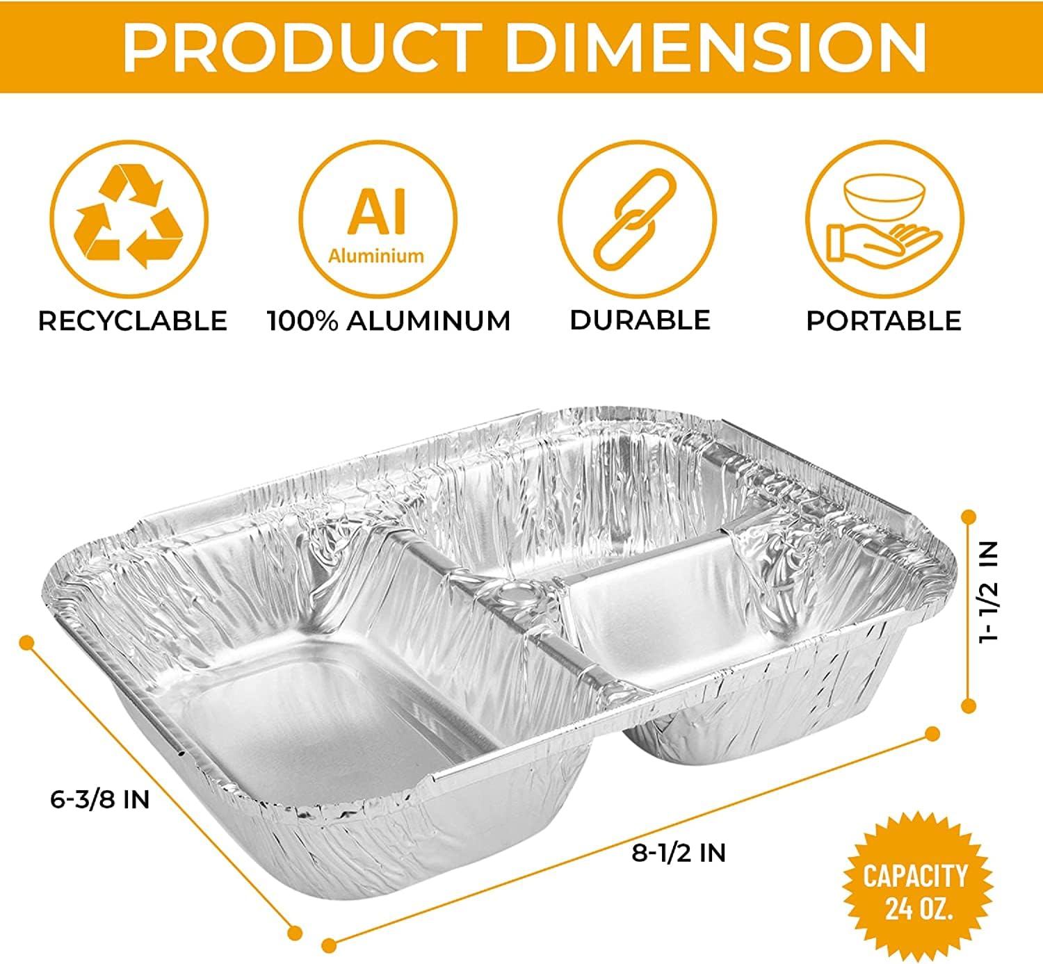 The Baker Celebrations Pack of 30 Aluminum Foil 3-compartment Disposable Trays with Lids