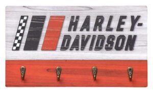 harley-davidson racing stripes key rack w/four hooks, custom-cut raised logo