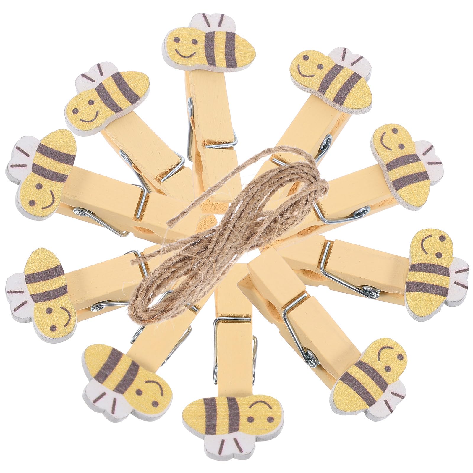 ABOOFAN 30Pcs Mini Clothespins with String Wooden Clothes Pins with Bee Photo Clips for Hanging Clip Photos, Clothes, Crafts, Arts Outdoor and Indoor