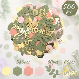 500 Pcs Greenery Wedding Table Confetti, Boho Love Theme Party Sage Green Table Scatter Confetti for Nature Theme Engagement Party Wedding Birthday Shower Party (Gold, Tea Green, Light Pink, Crimson)